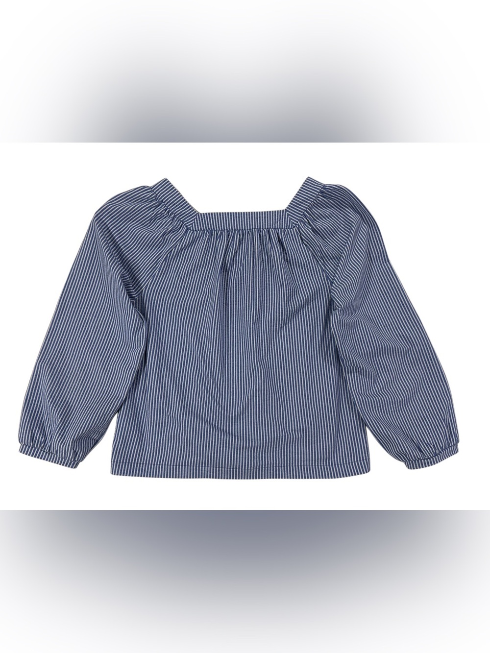 J.Crew Blue White Stripe Square Neck Puff Sleeve Blouse Top Small Boho - Picture 2 of 9
